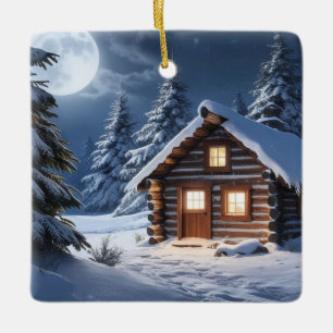Rustikale Mondlicht Gemütliche Winterhütte Keramikornament