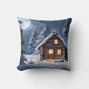 Rustikale Mondlicht Gemütliche Winterhütte Kissen