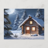 Rustikale Mondlicht Gemütliche Winterhütte Postkarte (Vorderseite)
