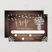 Rustikale Monogram Mason Jar Vase Lights Hochzeit RSVP Karte (Vorne/Hinten)