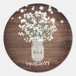 Rustikale Monogram Mason Jar Vase Lights Hochzeit Runder Aufkleber