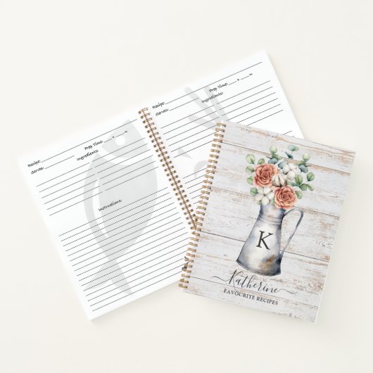 Rustikale Monogram-Rose Eukalyptus Rezept Buch (Innenseite)