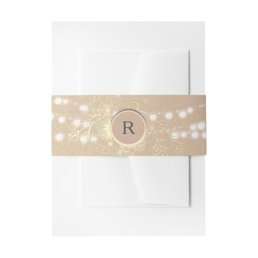Rustikale Monogram String Lights Hochzeit Einladungsbanderole (Vorderseite Beispiel)