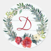 Rustikale Monogram Wasserfarbe Weihnachten Runder Aufkleber (Vorderseite)
