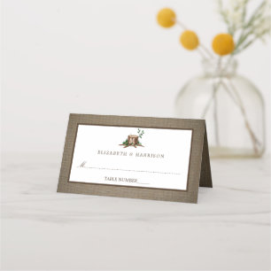 Rustikale Monogramm-Baum- & Jute-Hochzeit Platzkarte