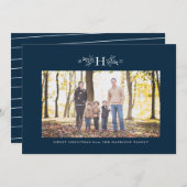 Rustikale Monogramm blaue Urlaubsfotokarte Feiertagskarte (Vorne/Hinten)