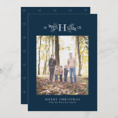 Rustikale Monogramm blaue Urlaubsfotokarte Feiertagskarte (Vorne/Hinten)