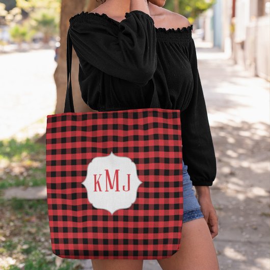 Rustikale Monogramm Büffel Karo individuell Tasche