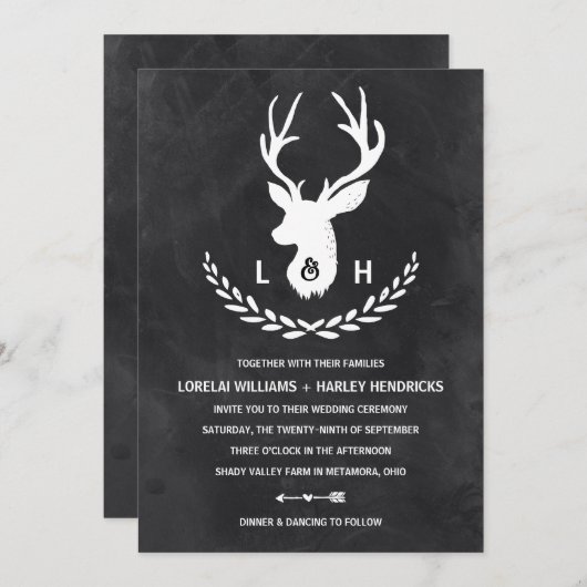 Rustikale Monogramm | Chalkboard Stag Wedding Einladung (Vorne/Hinten)