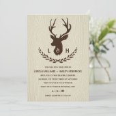 Rustikale Monogramm | Country Chic Stag Wedding Einladung (Stehend Vorderseite)