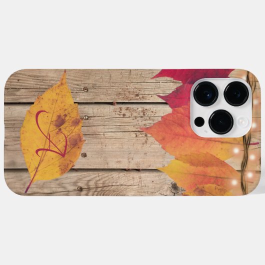 Rustikale Monogramm erste Autumn Leaf Lights Wood Case-Mate iPhone Hülle (Rückseite (Horizontal))