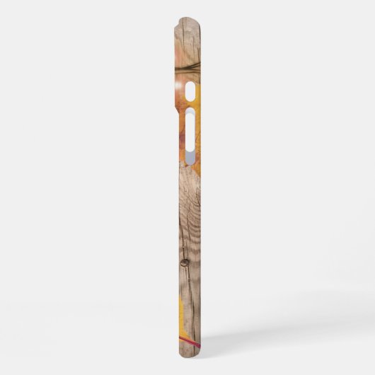 Rustikale Monogramm erste Autumn Leaf Lights Wood iPhone Hülle (Linke Seite)