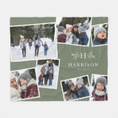 Rustikale Monogramm-Familienkollage 7 Foto Salbei Fleecedecke (Vorderseite (Horizontal))