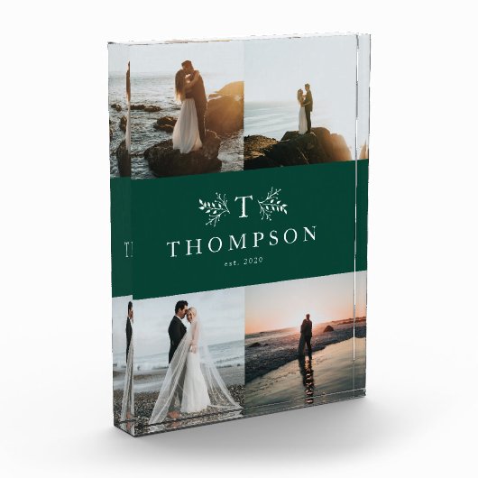 Rustikale, monogramm-grüne Hochzeitscollage Fotoblock (Links)