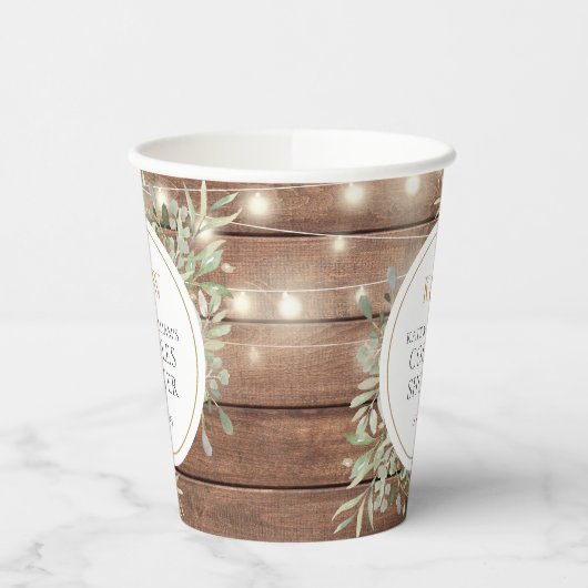 Rustikale Monogramm Grünpaare Polterabend Pappbecher (Links)