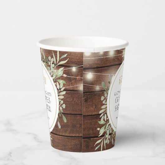 Rustikale Monogramm Grünpaare Polterabend Pappbecher (Rechts)