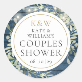 Rustikale Monogramm Grünpaare Polterabend Runder Aufkleber