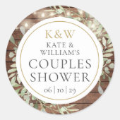 Rustikale Monogramm Grünpaare Polterabend Runder Aufkleber (Vorderseite)