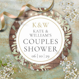 Rustikale Monogramm-Grünzeug-Hochzeitsshower für P Runder Aufkleber