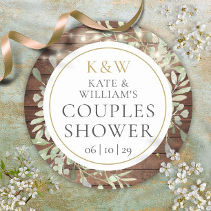 Rustikale Monogramm-Grünzeug-Hochzeitsshower für P Runder Aufkleber