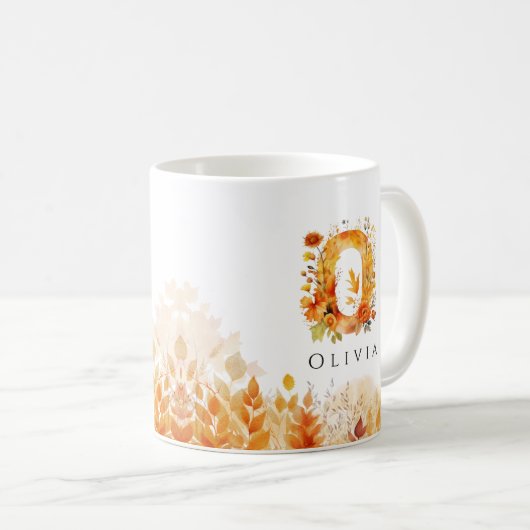 Rustikale Monogramm-Herbstlaube Letter O Kaffeetasse (VorderseiteRechts)