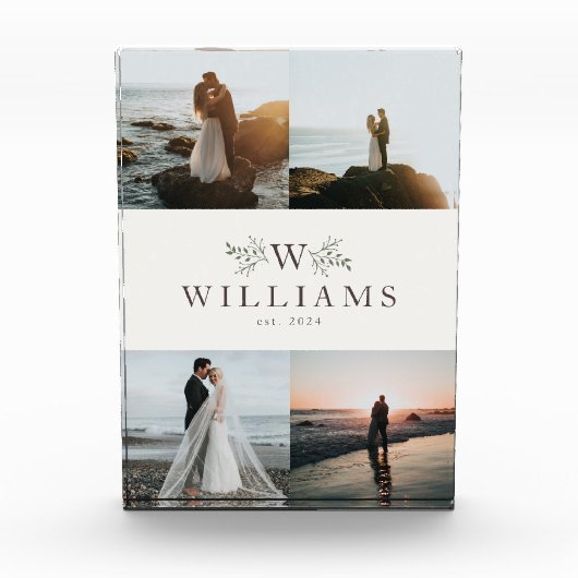 Rustikale Monogramm-Hochzeitscollage Fotoblock (Vorderseite)