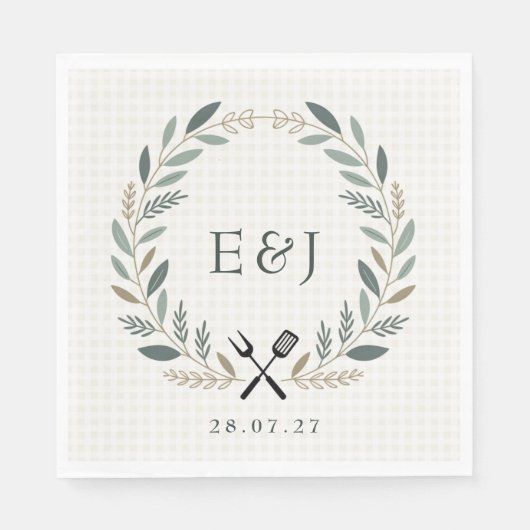 Rustikale Monogramm-I-Do-BBQ-Hochzeit Serviette (Vorderseite)