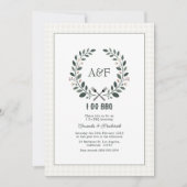 Rustikale Monogramm-Ich-mache-BBQ-Hochzeit Einladung (Vorderseite)