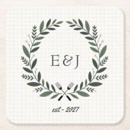 Rustikale Monogramm-Ich-mache-BBQ-Hochzeitsdusche Rechteckiger Pappuntersetzer
