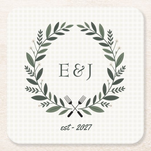 Rustikale Monogramm-Ich-mache-BBQ-Hochzeitsdusche Rechteckiger Pappuntersetzer (Vorderseite)