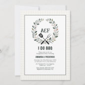 Rustikale Monogramm-Ich-mache-BBQ-Hochzeitsparty Einladung (Vorderseite)
