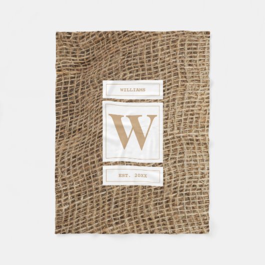 Rustikale Monogramm-Initiale aus Jute Fleecedecke (Vorderseite)