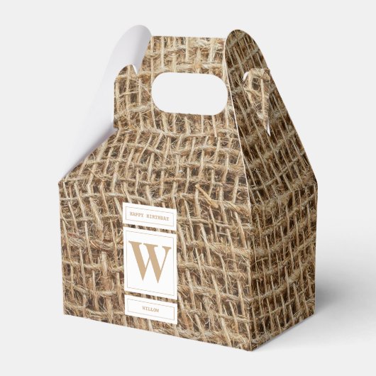 Rustikale Monogramm-Initiale aus Jute Geschenkschachtel (Vorderseite)