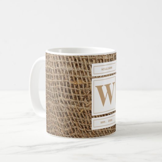 Rustikale Monogramm-Initiale aus Jute Kaffeetasse (Vorderseite Links)