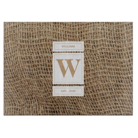 Rustikale Monogramm-Initiale aus Jute Schneidebrett (Vorderseite)