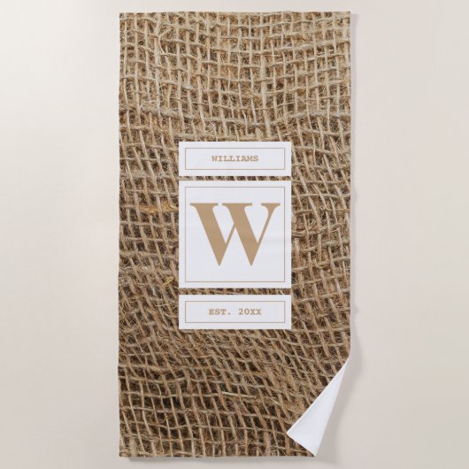 Rustikale Monogramm-Initiale aus Jute Strandtuch (Vorderseite)