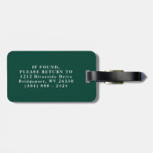 Rustikale Monogramm Jäger, grünes Gepäckanhänger (Rückseite horizontal)