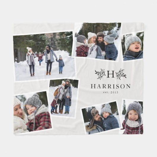 Rustikale Monogramm-Kollektion 7 Foto Schwarz-weiß Fleecedecke (Vorderseite (Horizontal))