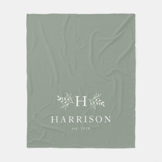 Rustikale Monogramm leichte Phalingrün personalisi Fleecedecke (Vorderseite)