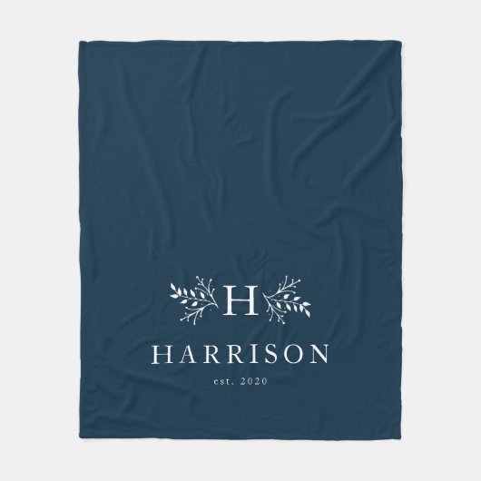Rustikale Monogramm-Marine, frisch verheiratet Fleecedecke (Vorderseite)