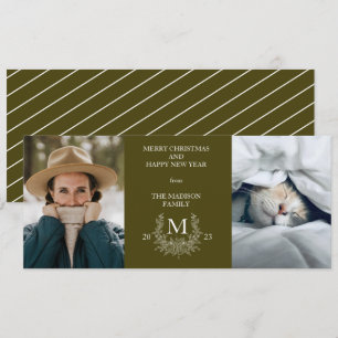 Rustikale Monogramm Mustard Brow Urlaubskarte Feiertagskarte