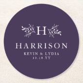 Rustikale Monogramm Pflaume lila Herbst Winterhoch Runder Pappuntersetzer (Vorderseite)