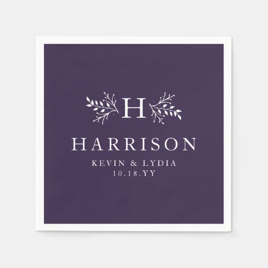 Rustikale Monogramm Pflaume lila Herbst Winterhoch Serviette (Vorderseite)