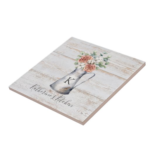 Rustikale Monogramm-Rose Eukalyptus-Baumwolle in e Fliese (Seite)