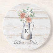 Rustikale Monogramm-Rose Eukalyptus-Baumwolle in e Getränkeuntersetzer (Vorne)