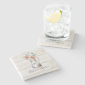 Rustikale Monogramm-Rose Eukalyptus-Baumwolle in e Steinuntersetzer (Seitenansicht)