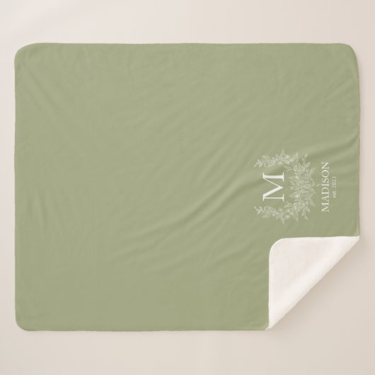 Rustikale Monogramm Sage Grüne personalisierte Ini Sherpadecke (Vorderseite (Horizontal))