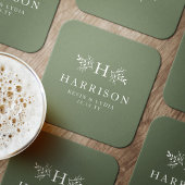 Rustikale Monogramm Salbei, einfache klassische Ho Runder Pappuntersetzer