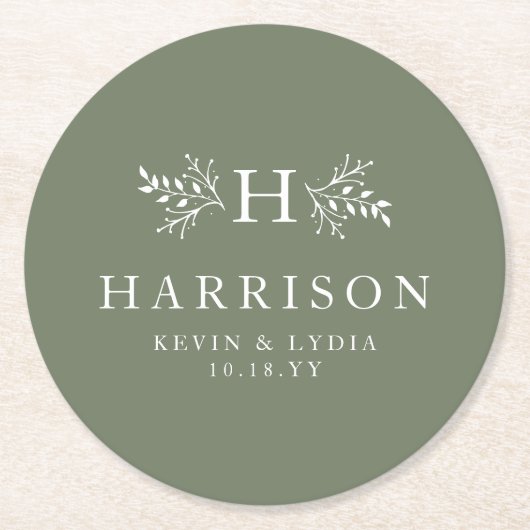 Rustikale Monogramm Salbei, einfache klassische Ho Runder Pappuntersetzer (Vorderseite)