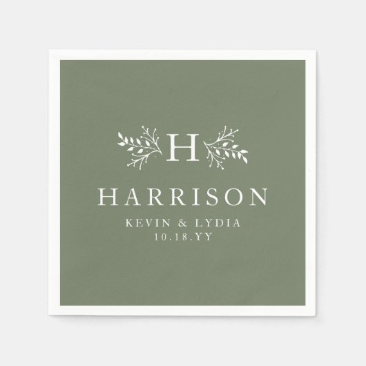 Rustikale Monogramm Salbei personalisierte Hochzei Serviette (Vorderseite)